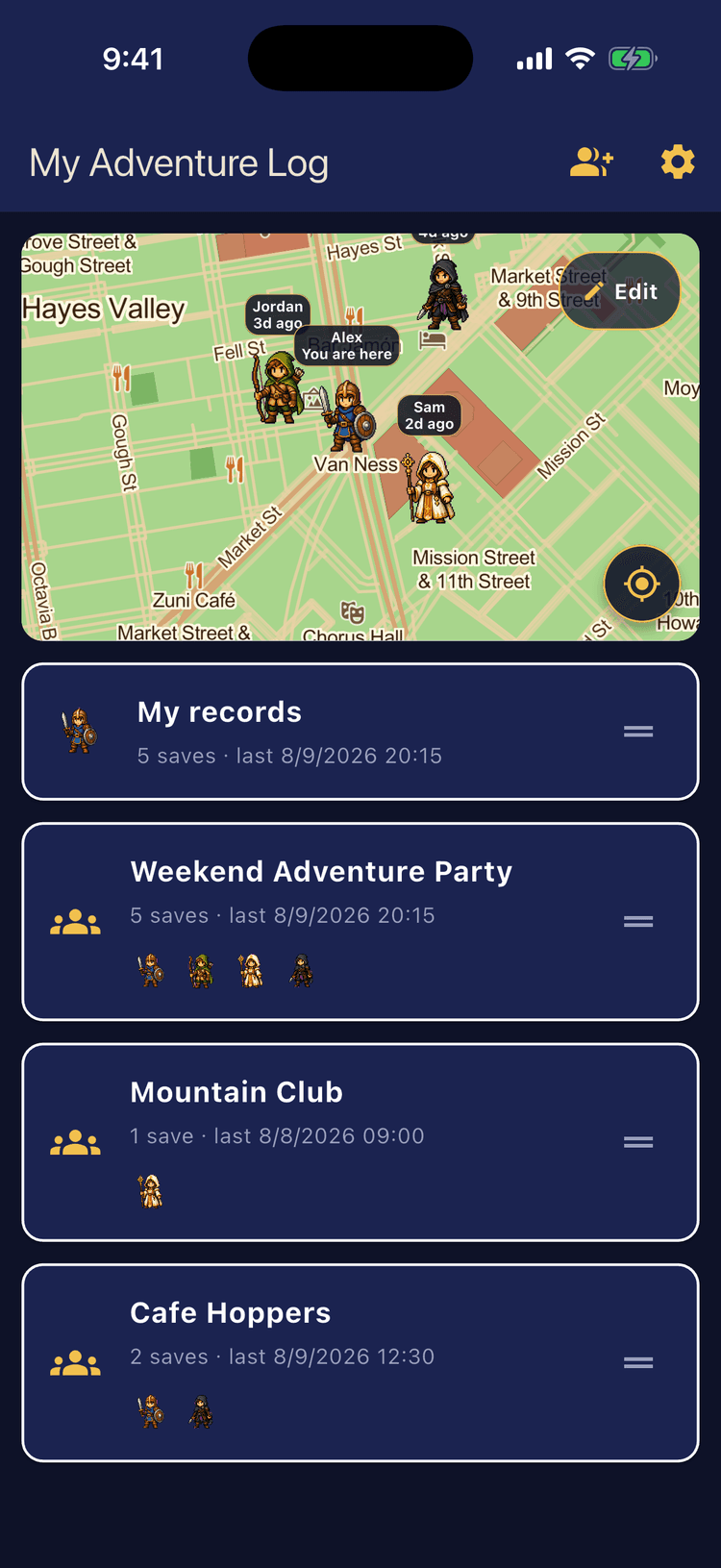 See your adventures at a glance - Organize your own and party journals