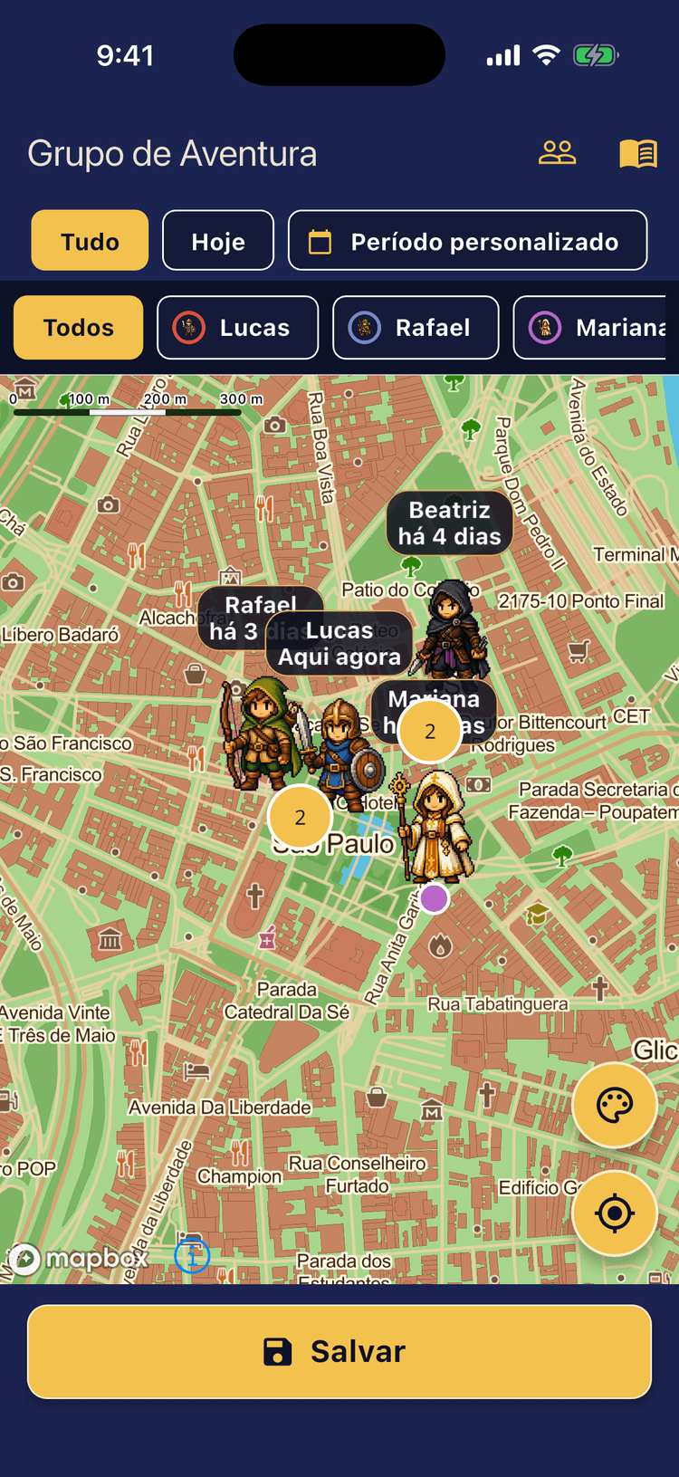 Todas as memórias em um mapa - Compartilhe lugares visitados com o grupo