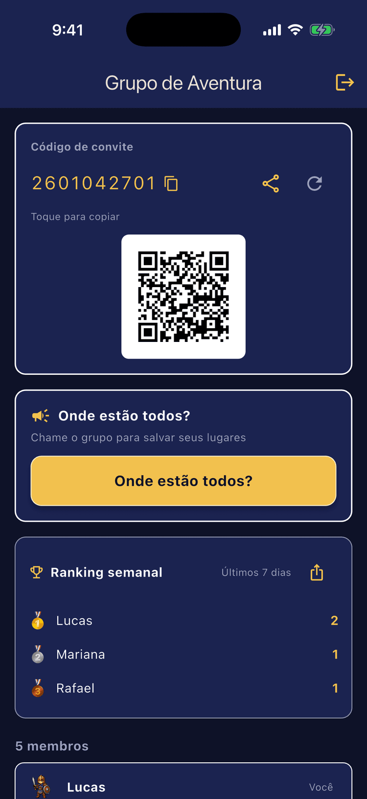 Convide com um código de 10 dígitos - Cada grupo pode ter até 12 pessoas