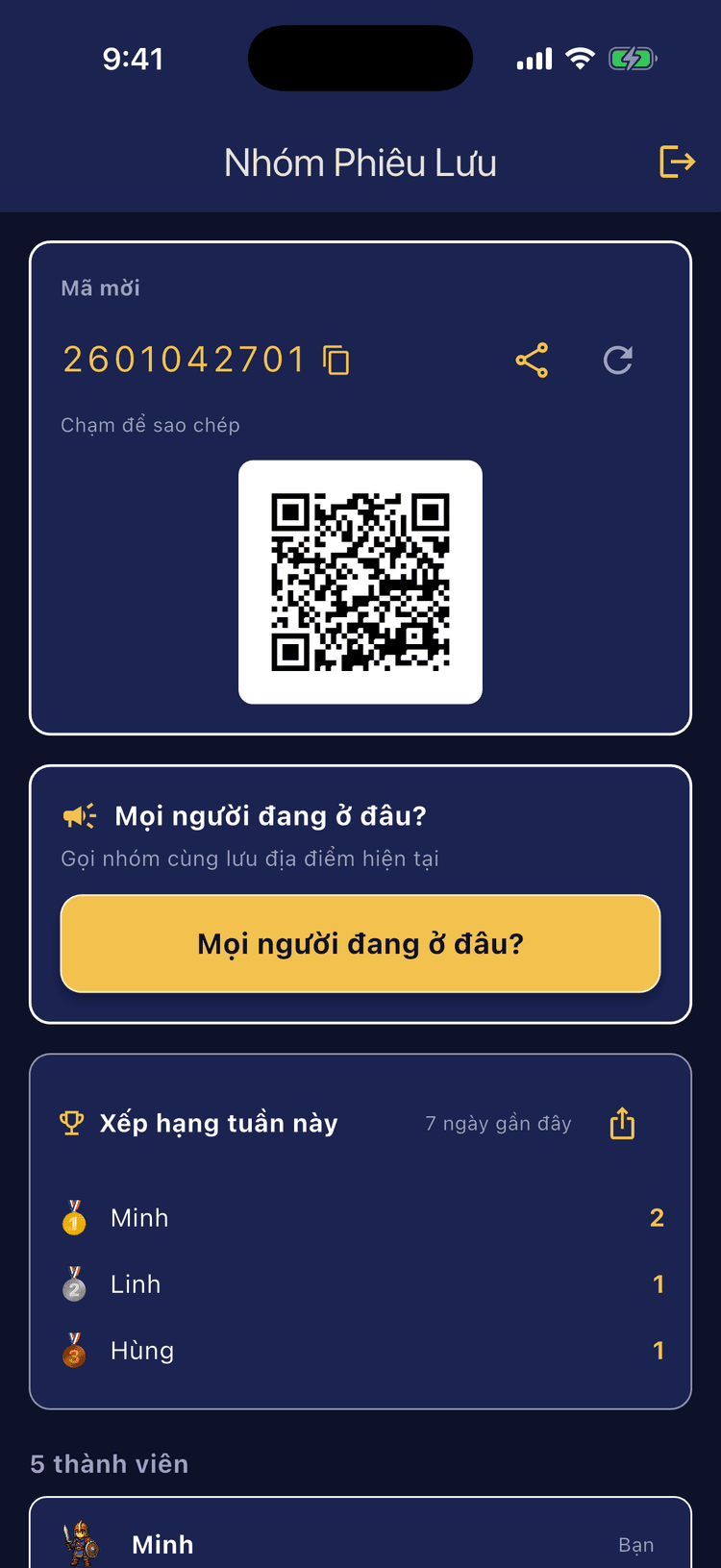 Mời bạn bằng mã gồm 10 chữ số - Mỗi nhóm có thể có tối đa 12 người
